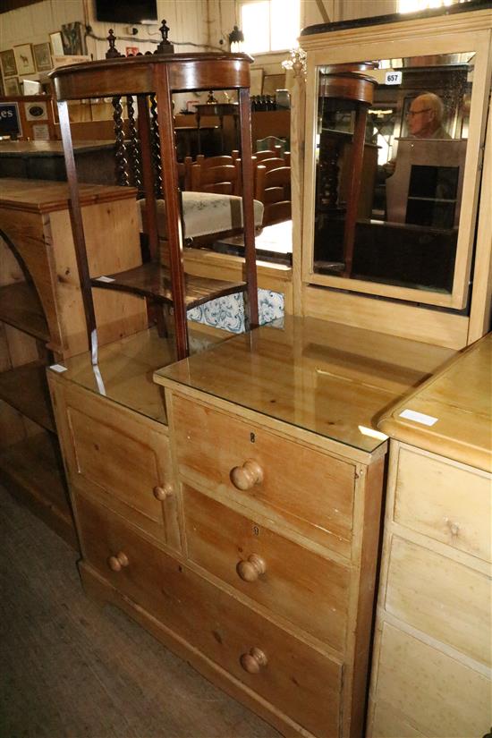 Pine dressing chest fitted drawers, cupboard and mirror